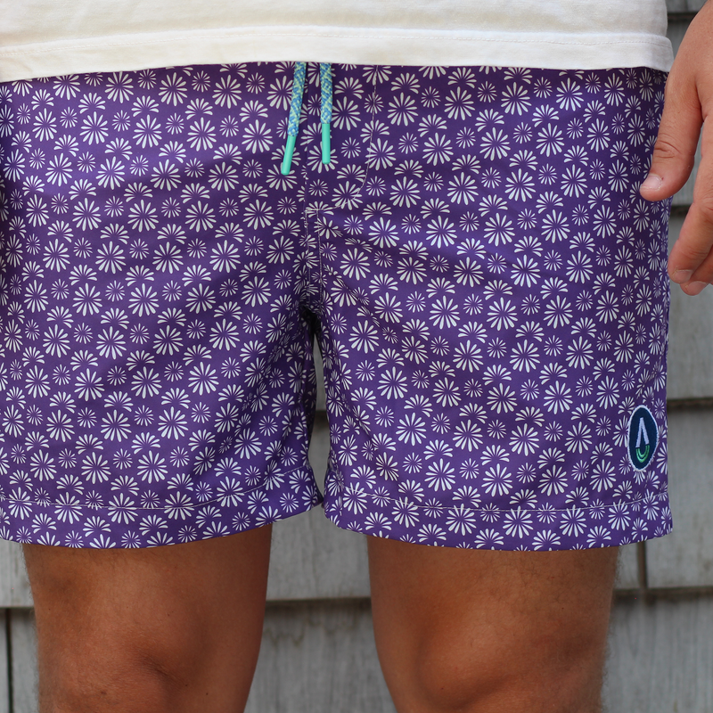 Bloom Flower Swim Trunks Recycled Plastic Fabric Spandex Stretch Myoli